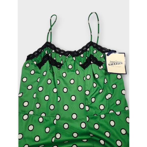 Jean Paul Gaultier Target Slip Dress In Green Polka Dot Black Lace - XL - Picture 6 of 15
